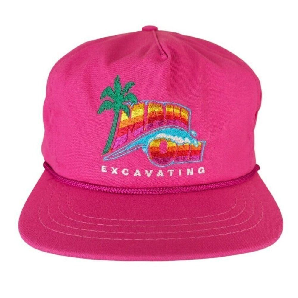 Maui One Excavating Strapback Hat Mens One Size Vintage 80s 90s Pink Rope Cap